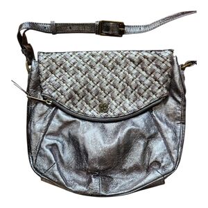 Elliott Lucca Metallic Silver and Goldtones Leather Crossbody